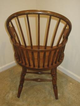 Vintage Walnut Windsor Style Sack Back Arm Chair