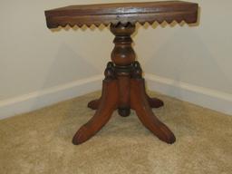 Early Eastlake Style Swivel Vanity Bench Stool Finial Accents- 17 1/2"H x 16 3/4" x 13 1/4"
