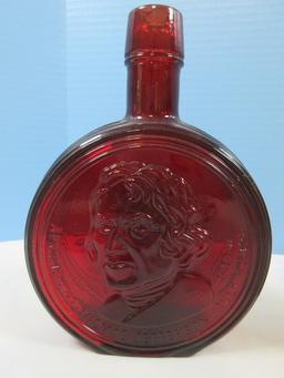 2 Collectible Pressed Glass Wheaton Bottles Ruby First Edition 8"H Disc Embossed Thomas