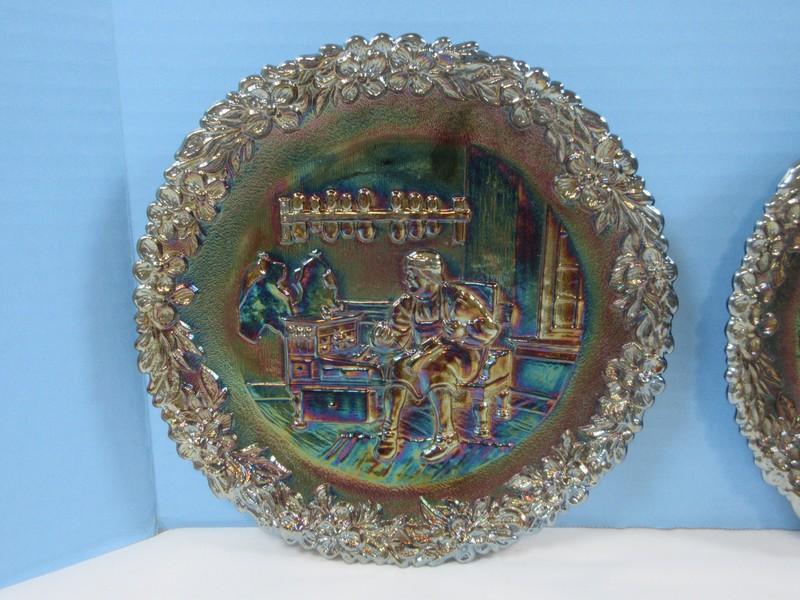 2 Fenton Amethyst Carnival Glass 8" Plates American Craftsman Series Colonial Craftsman No. 3