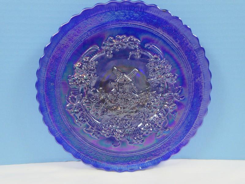 Imperial Electric Amethyst Relief Windmill Landscape Scene 9 3/8" Round Footed Plate