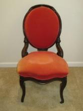 Mahogany Traditional Victorian Style Medallion Back Parlor Chair on Front Legs Casters Carved