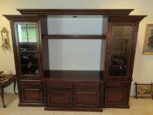 4pc Grandiose Modular Lighted Entertainment Center Media Suite Base Center Cabinet Flanked