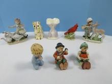 Lot Misc Figurines 2 Bisque Occupied Japan 5" Girl w/Doe 5 1/2" Girl w/Geese,4 1/2" Porcelain