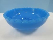 Early Opaline Blue Glass Footed Console 8 5/8"D Bowl Scalloped Edge