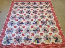Vintage Colorful Pinwheel Pattern Summer Quilt Stitching Outline- 87" x 75"