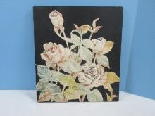 Plaster Chalkware Relief Stem Rosebuds Wall Plaque By Alice Cranston Fenner Circa 1943