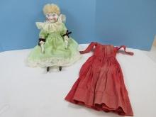 Collector's Porcelain Hand Painted Victorian Era Style 17 1/2" Doll Cloth Body & A Hand Sewn