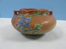 Roseville Pottery Columbine Blue Flowers on Light Brown Background Jardiniere 655-3"