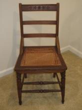 Eastlake Walnut Butter mold Carved Design Ladder Back Chair w/Woven Cane Seat