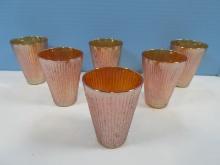 Set of 6 Jeannette Marigold Carnival Glass Tree Bark Variant Pattern Ribbed Bark Design 3 5/8"