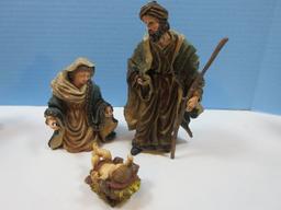 10pc Set resin Figural Nativity Holy Family, 3 Wisemen, Shepherd & Stable Animals