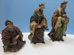 10pc Set resin Figural Nativity Holy Family, 3 Wisemen, Shepherd & Stable Animals
