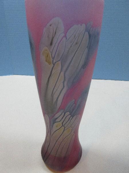 Striking Hand Blown Studio Art Glass Reuven Glass Hand Painted 9" Vase by Nouveau Art