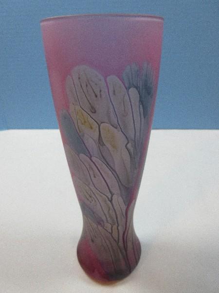 Striking Hand Blown Studio Art Glass Reuven Glass Hand Painted 9" Vase by Nouveau Art