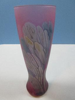 Striking Hand Blown Studio Art Glass Reuven Glass Hand Painted 9" Vase by Nouveau Art