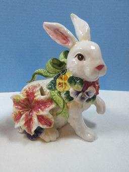 Lot Adorable Bunny Kisses 12" Figural Bunny Rabbit Holding A Stem Tulip Flower by Blue Sky