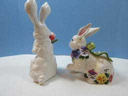Lot Adorable Bunny Kisses 12" Figural Bunny Rabbit Holding A Stem Tulip Flower by Blue Sky