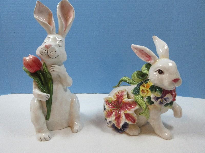 Lot Adorable Bunny Kisses 12" Figural Bunny Rabbit Holding A Stem Tulip Flower by Blue Sky