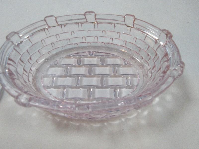 Charming Pink Pressed Glass Bunny Rabbit on Nest Candy Dish Approx 4 1/2"H