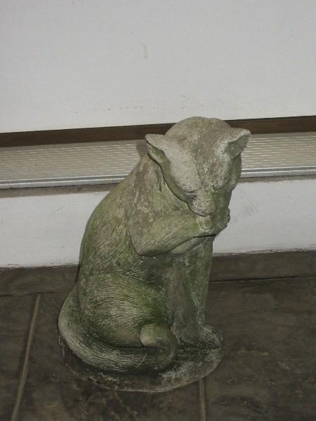 Concrete Figural 13 1/2" Cat Licking its's paw Garden Statue Ornament