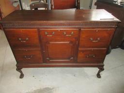 Solid Mahogany Chippendale Style Side Board on Carved Shell Knee Ball & Claw Feet Center