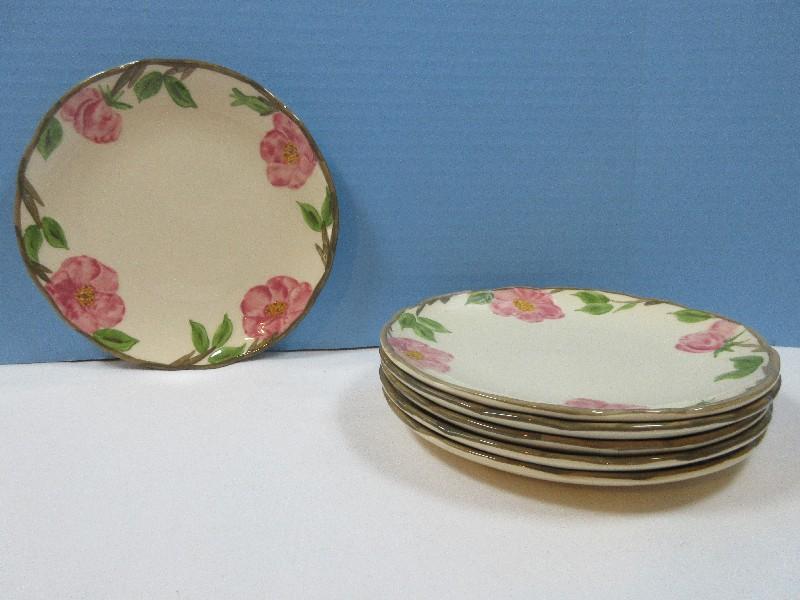 Set of 6 Franciscan Earthenware Desert Rose Pattern 7 1/8" Dessert/Pie Plates- Est. $80