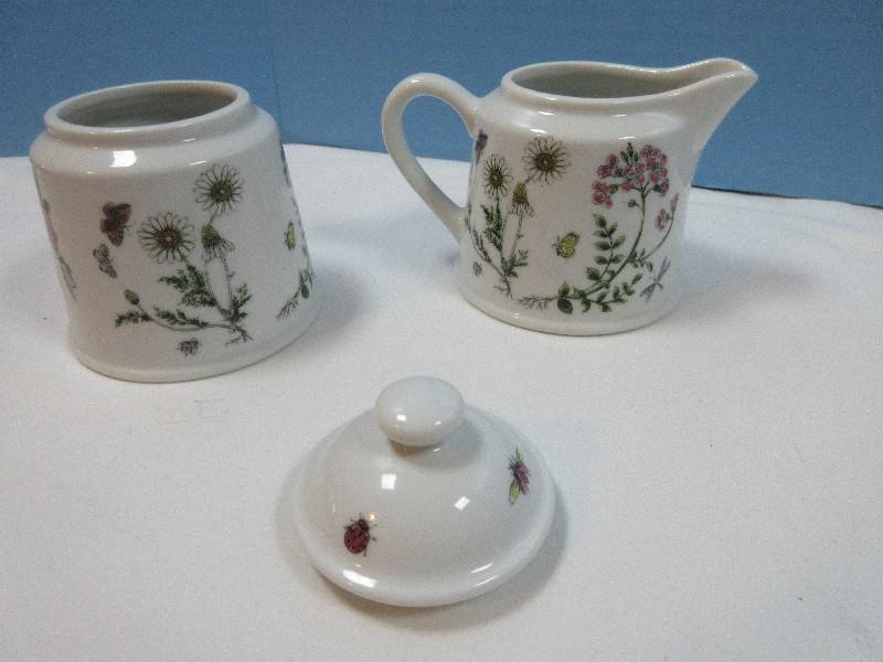 6pc Sadek China Botanical Pattern Various Florals, Insects & Green Leaves Design Individual