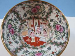 Semi Porcelain Footed Chinese Style Famille Rose Medallion Decorative 9 1/8" hand Painted