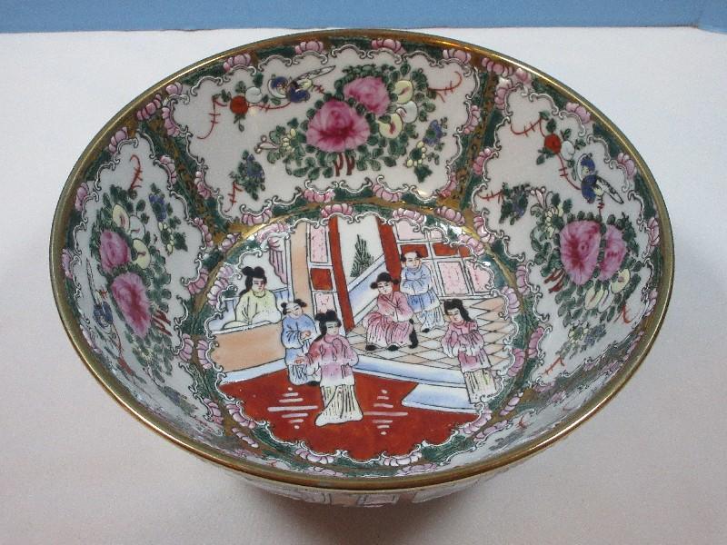 Semi Porcelain Footed Chinese Style Famille Rose Medallion Decorative 9 1/8" hand Painted