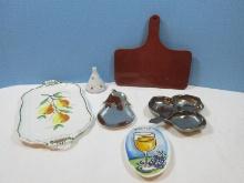 Lot Porcelain Colorful Wildflowers Funnel 3 1/4", Zanolli Ceramic Handled Tray Hand Painted