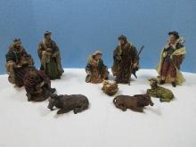 10pc Set resin Figural Nativity Holy Family, 3 Wisemen, Shepherd & Stable Animals