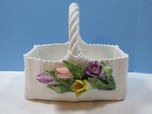 Capodimonte Magnificent White Porcelain Flower Basket Adorned w/Soft Paste Tulips &