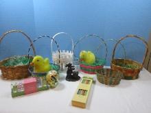Easter Collection Baskets, Tiny Tapers 10" Candles Pastel Colors, Hand Blown Glass Egg Spring