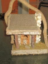 Adorable Hand Crafted Rustic Folk Art Cabin Bird House w/Rock Chimney