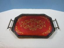 Italian Florentine Stylized Glass Tray w/Reticulated Gallery & Handles 17" x 12" Not counting