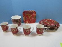 15pcs PTS International 222 Fifth Fine China Summer Botanical Lutece Fleur Rouge Pattern