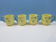 Set of 4 Bordallo Pinheiro Shamrock Pattern Green Clover on Cream Basket Weave Design 4"