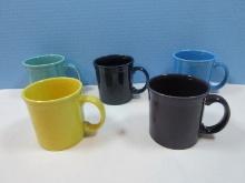 Collection of 5 Homer Laughlin Fiestaware 3 5/8" Mugs Various Colors Cobalt Blue, Plum,