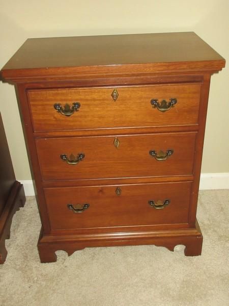 Authentic Reproduction by Craftique Solid Mahogany Chippendale Style 3 Drawer Bedside Chest