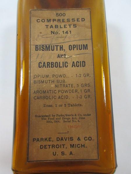Early Amber Glass Parke, Davis & Co. Pharmacy Bottles Apothecary 500 Compressed Tablets