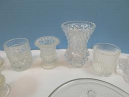 Lot Anchor Hocking Wexford 2 1/2" Shot Glass, 2 Daisy & Button urn Toothpick Holders, Crystal