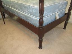 Early Solid Mahogany Twin Size Federal Style 4 Poster Bed Carved Foliage Post w/Pine Side Rails