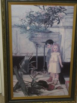 Titled "The Broken Flower Pot" Art Print on Board by To Jan Verhas Depicts 2 Victorian Children