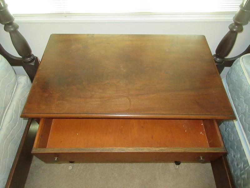 Antique Walnut Side Table W/Dovetail Drawer & Flame Grain Mahogany Veneer Top Circa Late