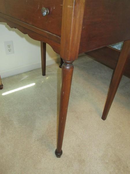 Antique Walnut Side Table W/Dovetail Drawer & Flame Grain Mahogany Veneer Top Circa Late