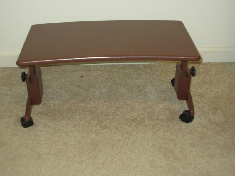 Brown Rolling Tray Table Adjustable Height/Workshop Table/Laptop Table