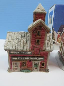 Lot 3 Porcelain Bisque Home Town America/Olde Towne Villages Lighted Buildings "Flowers"