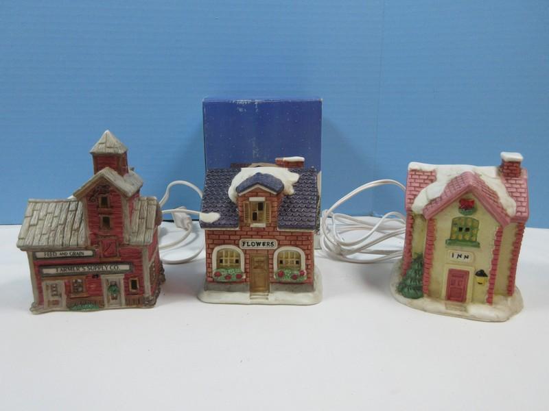 Lot 3 Porcelain Bisque Home Town America/Olde Towne Villages Lighted Buildings "Flowers"