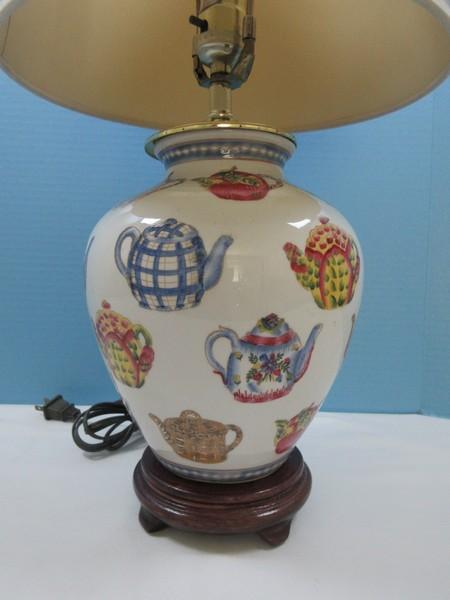 Charming Porcelain Vase Form 22" Table Lamp Resin Footed Base Hand Painted Various